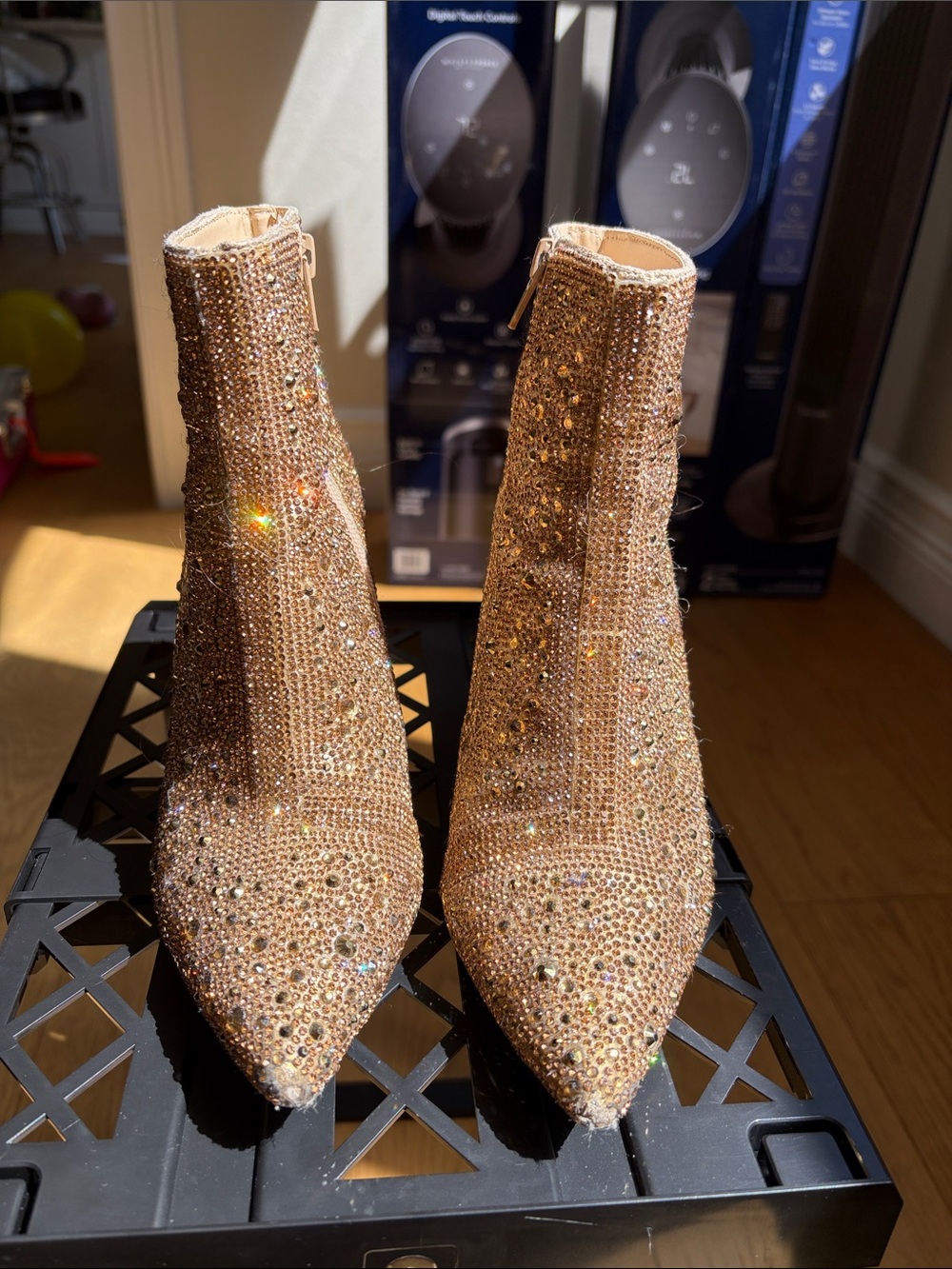 Betsey Johnson Gold Rhinestone Pointed Ankle Booties